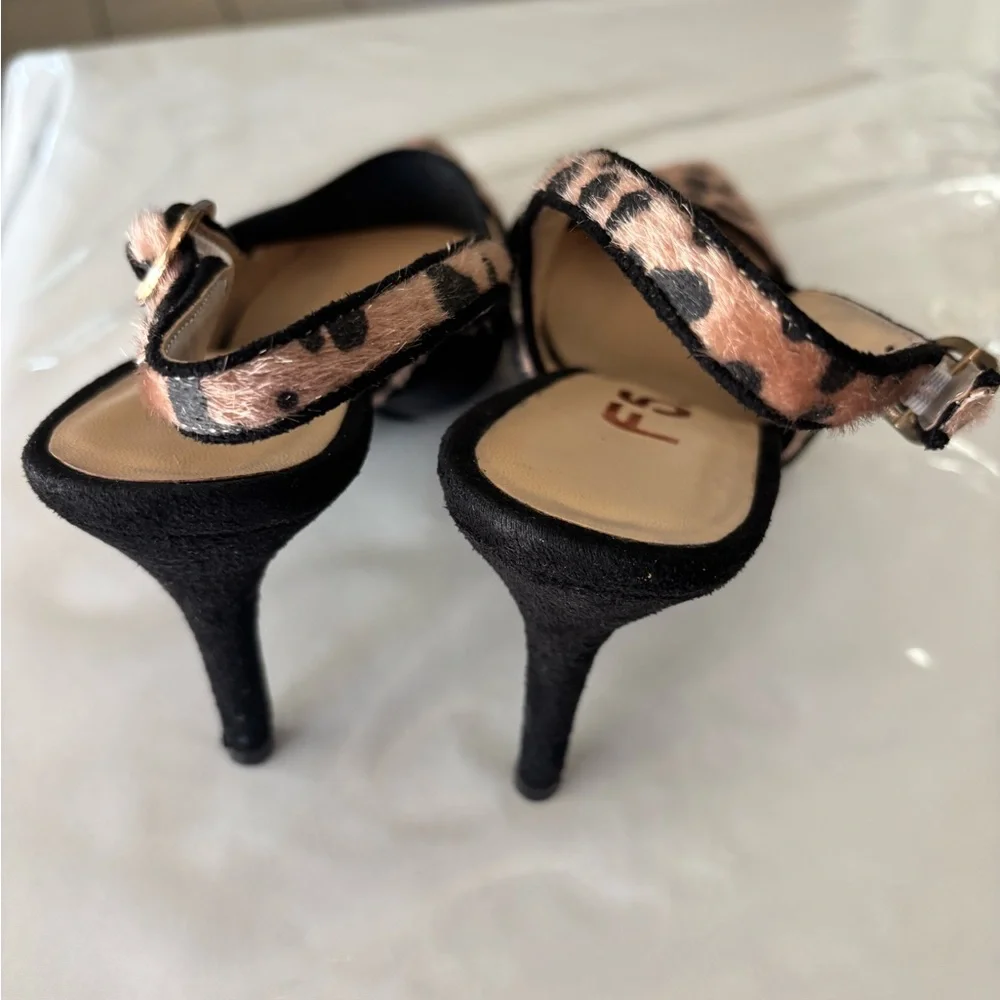 FSJ Tan and Black Leopard Slingback Heel Pumps Sz 8